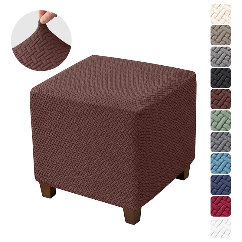 1Pc T-Shape Jacquard Square Stool Cover Ottoman Stool Cover Elastic Solid Color Sofa Footrest Slipcovers For Living Room El