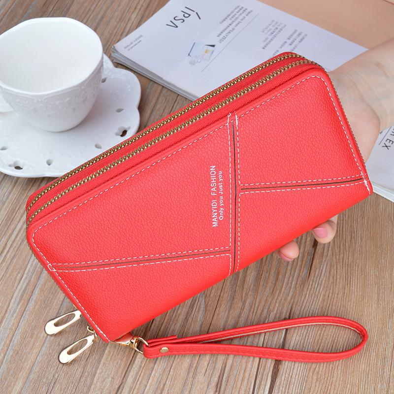 

Женский клатч-кошелек из мягкой кожи с двойной молнией и узором «Личи» красный