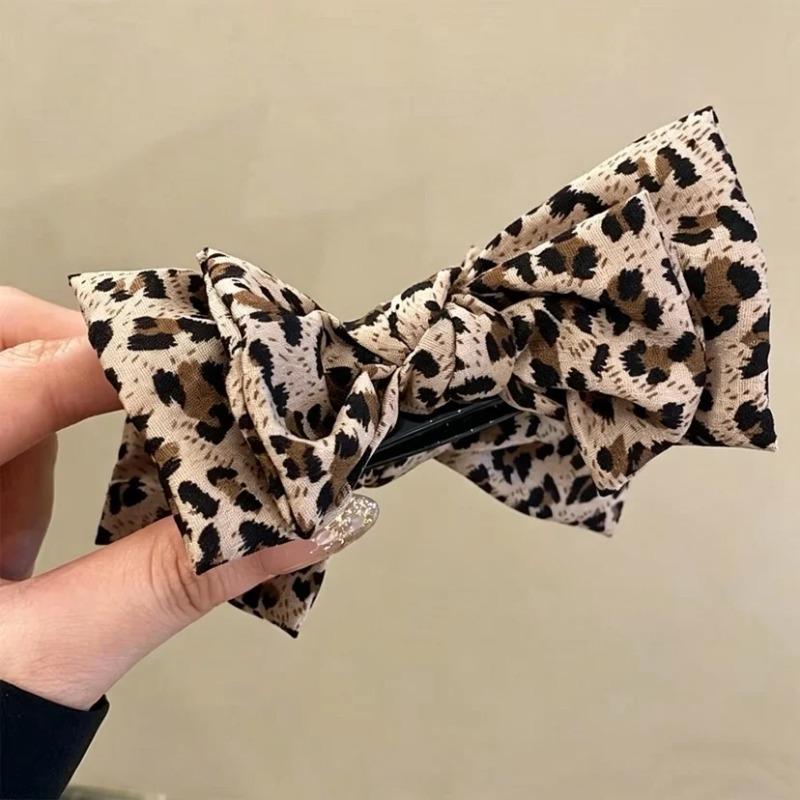 Leopardenmuster Schleifenbrötchen Haarspange Damen Retro Hoher Pferdeschwanz Haarnadel, Hinterkopf Haarknoten Haiklammer