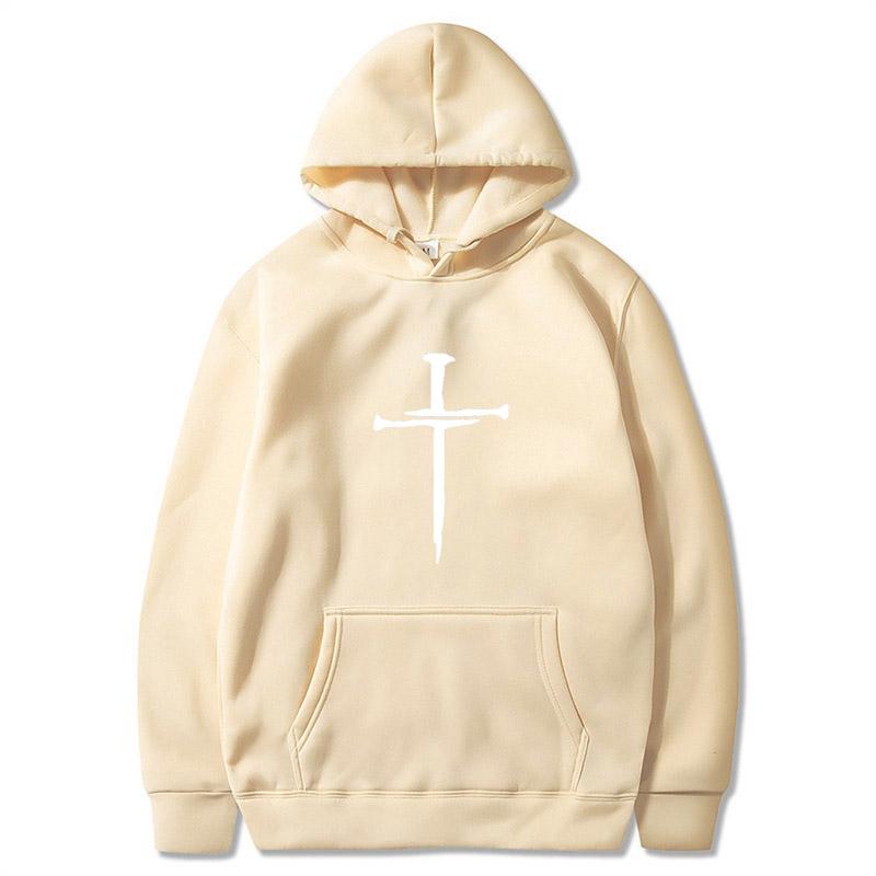 Men's Cross Graphic Hoodie - Black Casual Pullover Sweatshirt with Religious Symbol Print, Fashion Streetwear for Autumn/Winter