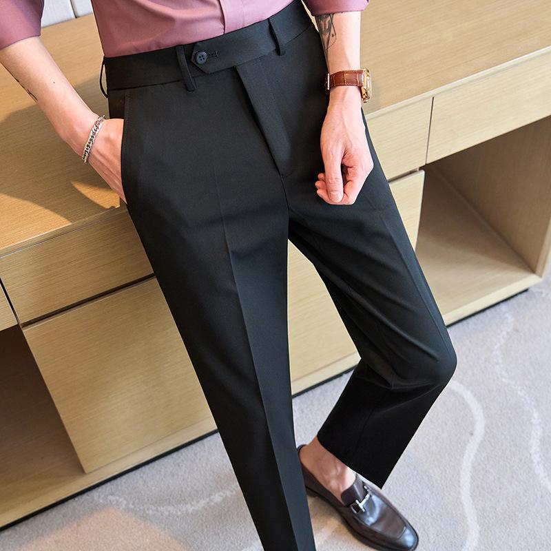 Anti-wrinkle casual pants European and American business style suit pants High-end men's pants Italian high-waisted straight pants