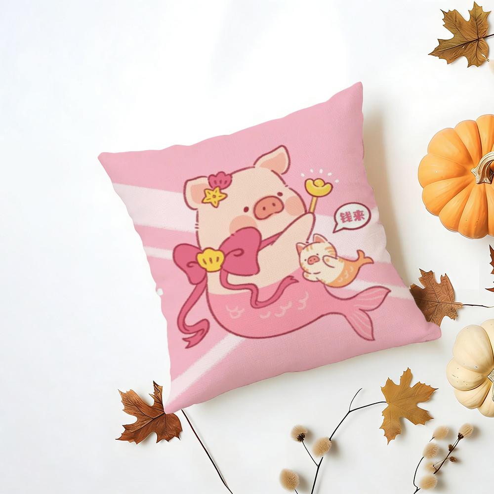 Cartoon LLulu Pig Pink Cushion Cover Iceland Washable Linen Soft for Daily Sofa Bed Home Room Decor