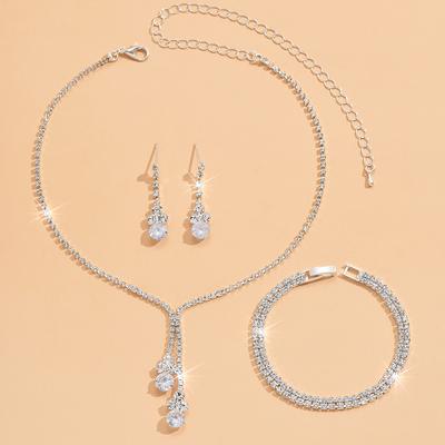 4pcs Fashionable Women's Jewelry Sets with Zircon Earrings, Necklaces, Bracelets, Wedding Decorations