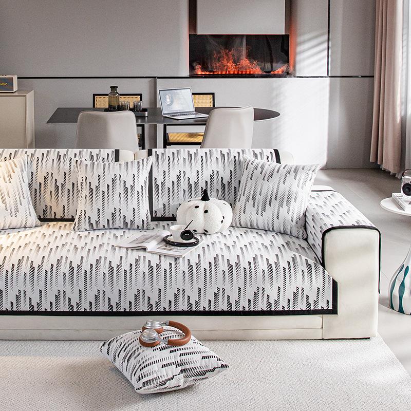 Light Luxury Sofa Cushion Four Seasons Universal Nonslip Couch Cover Chenille Black White Weaving Sofa Mat Living Room Couch Mat