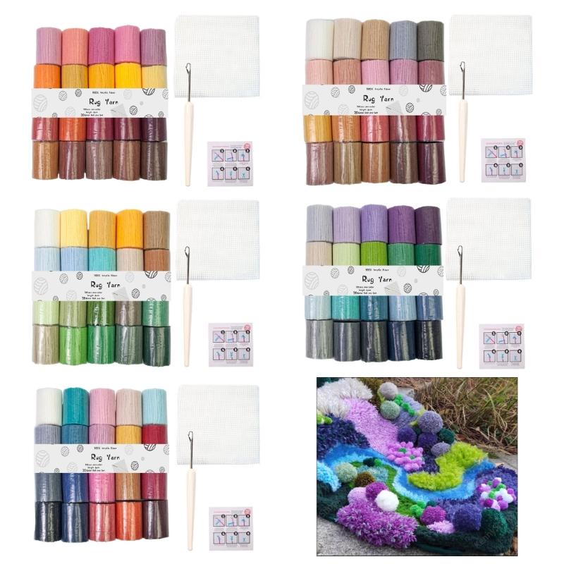 20 Color Acrylic Yarn Set With Latching Hook Crochet Needle Mesh Fabric For Beginner Carpet Making Embroidery Craft