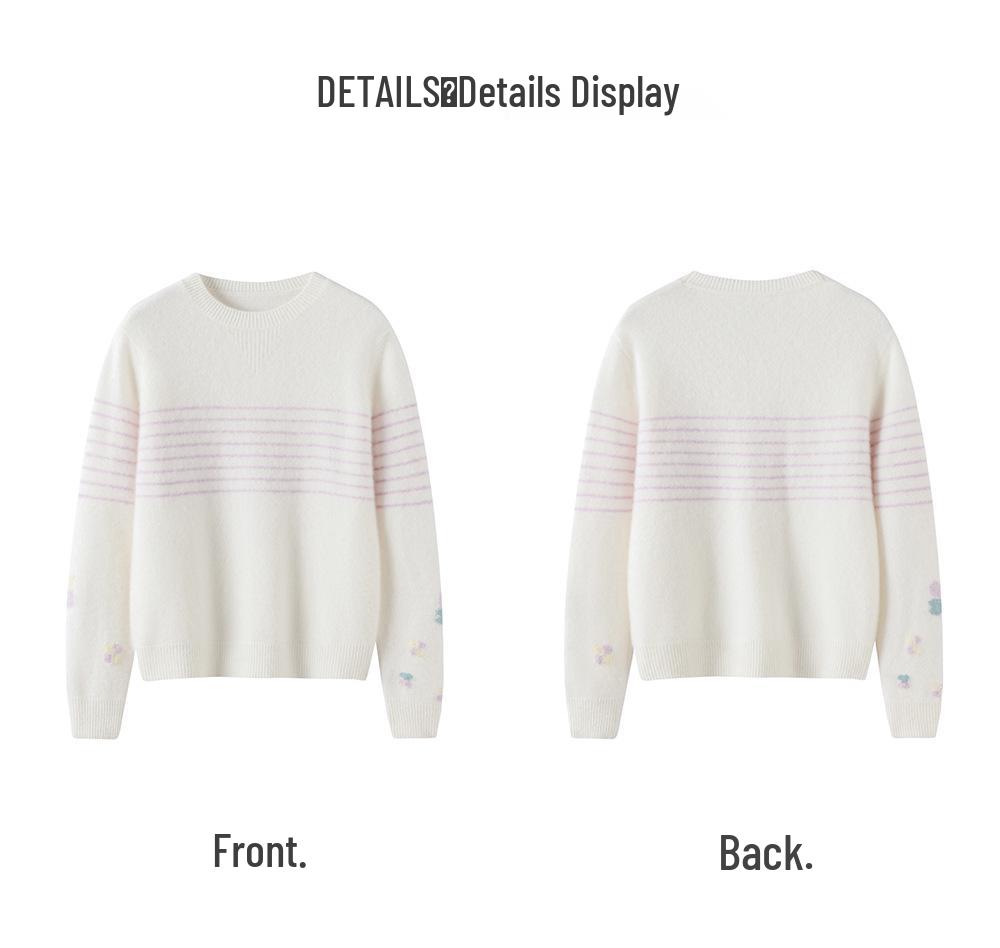 Women's Thickened Fleece Striped Knit Sweater - Light Luxury Autumn/Winter Round Neck Top
