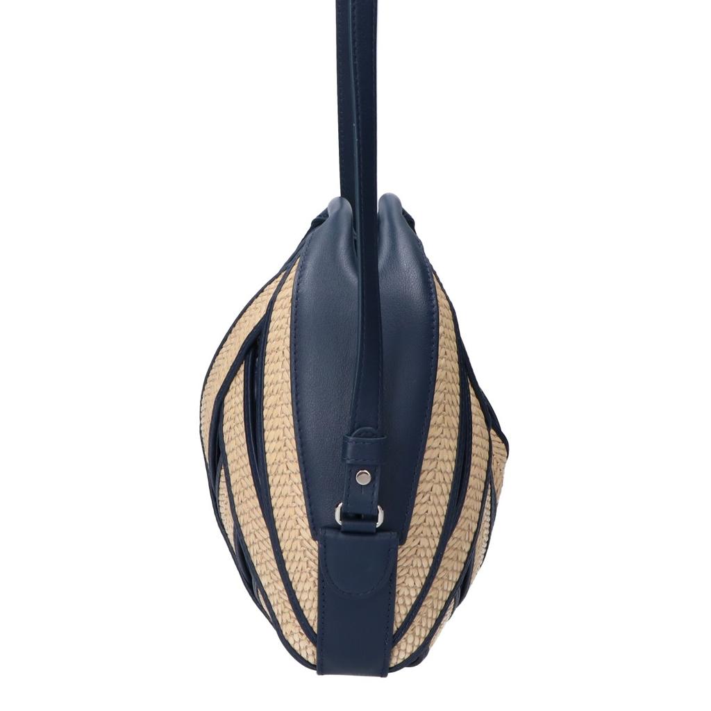 PERRIN Paris Drawer Exclusive [Excellent Condition] LE PETIT PANIER Leather X Raffia Shoulder Bag Navy / naturalUsed