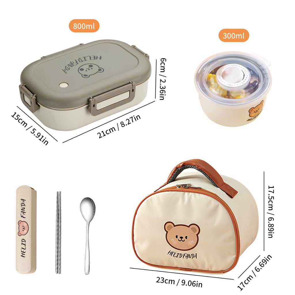 Cute Bear Plastic Divided Lunch Container Portable Leak-proof Detachable 3 Grids Bento Lunch Box For Kids Student Microwave Safe
