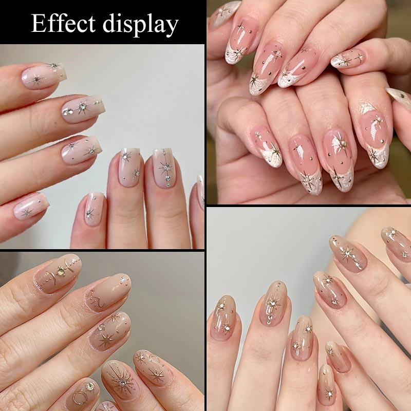 Glitter Starlight Rhinestones 5D Nail Stickers Gold Silver Bronzing Star Sun Adhesive Slider Nail Art Decorations Manicure Decal