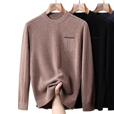 Herren 100% Reine Wolle Uni Rundhals Dick Pullover