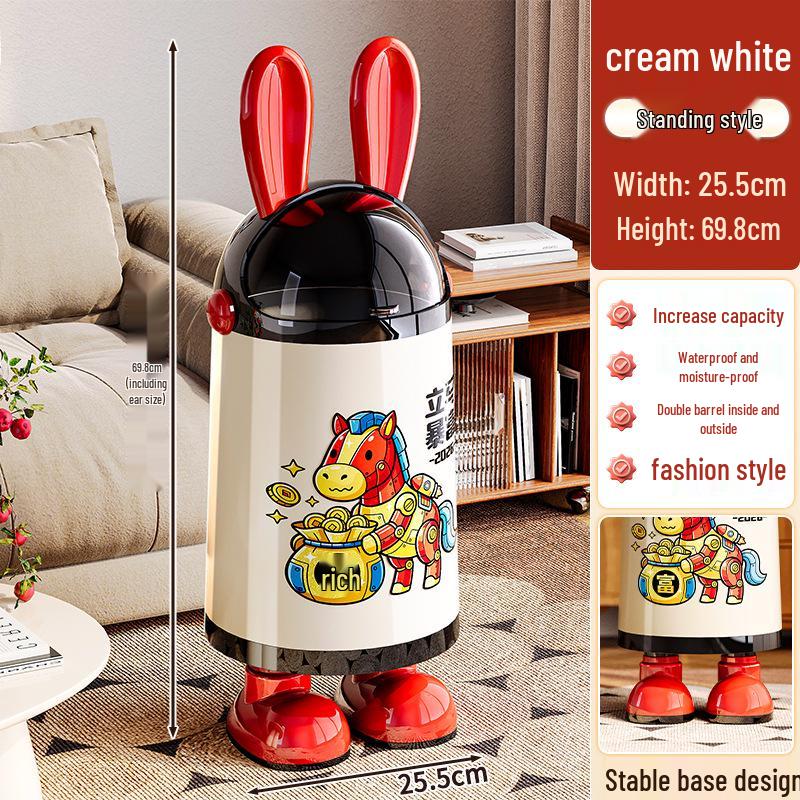 2026 Cute Rabbit Ear Trash Can - Large Capacity with Lid, High-End Design for Home & Living Room