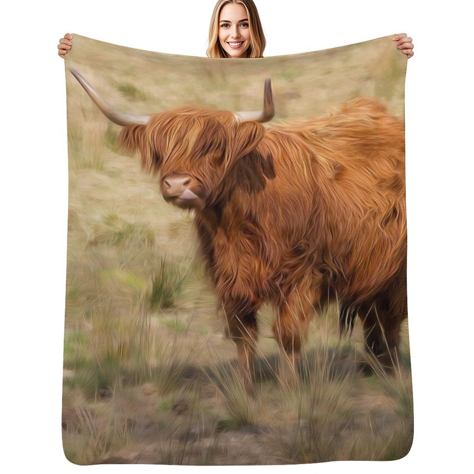 Scottish Highland cow Throw Blanket Color Fast Cozy Throw Blanket 102x76cm(40x30in)