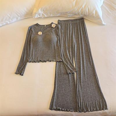 Damen Modal-Schlafanzug: Frühling-Herbst Langarm- und Hosen-Set mit Brustpolstern - Pure Desire Stil
