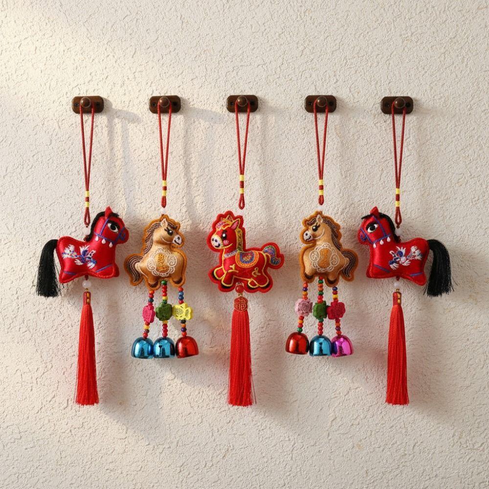Chinese Red Spring Festival Bell Pendant Horse Wind Chimes Decoration  Festive Accessory