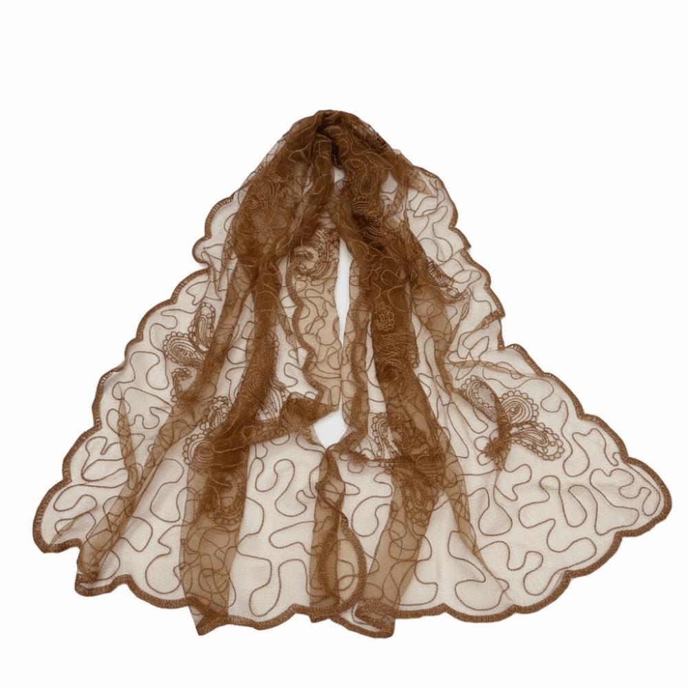 Elegant Embroidered Flower Lace Scarf Lightweight Breathable Mesh Sunscreen Shawl Long Silk Scarf Women