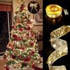 Holiday Ribbon LED String Lights & Tree Ornaments - Set of Christmas Balls and Light Strip 