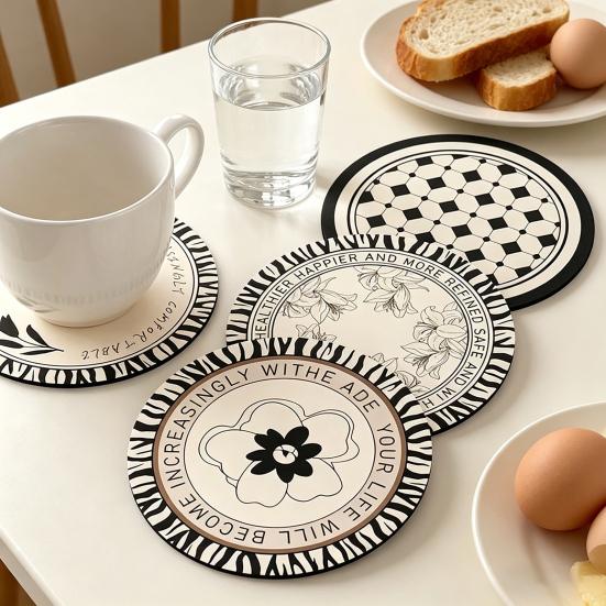 Retro Diatomite Coaster Heat-Resistant Placemat Quick-Dry Absorbent Mat for Cups Mugs Bowls Non-Slip Reusable Elegant Kitchen Table Decor
