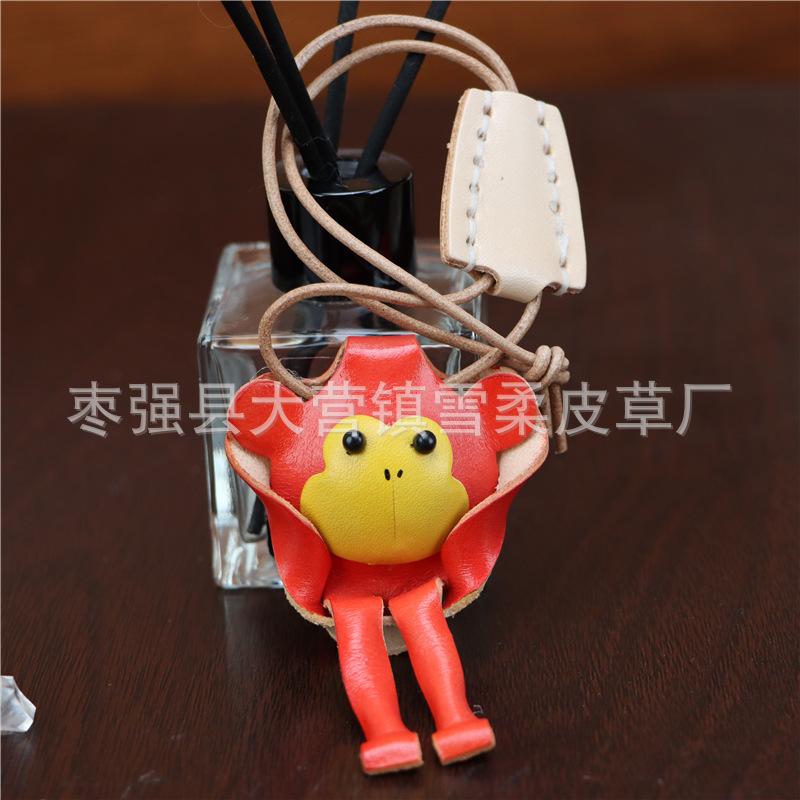 First Layer Cowhide Little Monkey Pendant Car Keychain Leather Rope Bag Pendant Accessories Zodiac Gifts