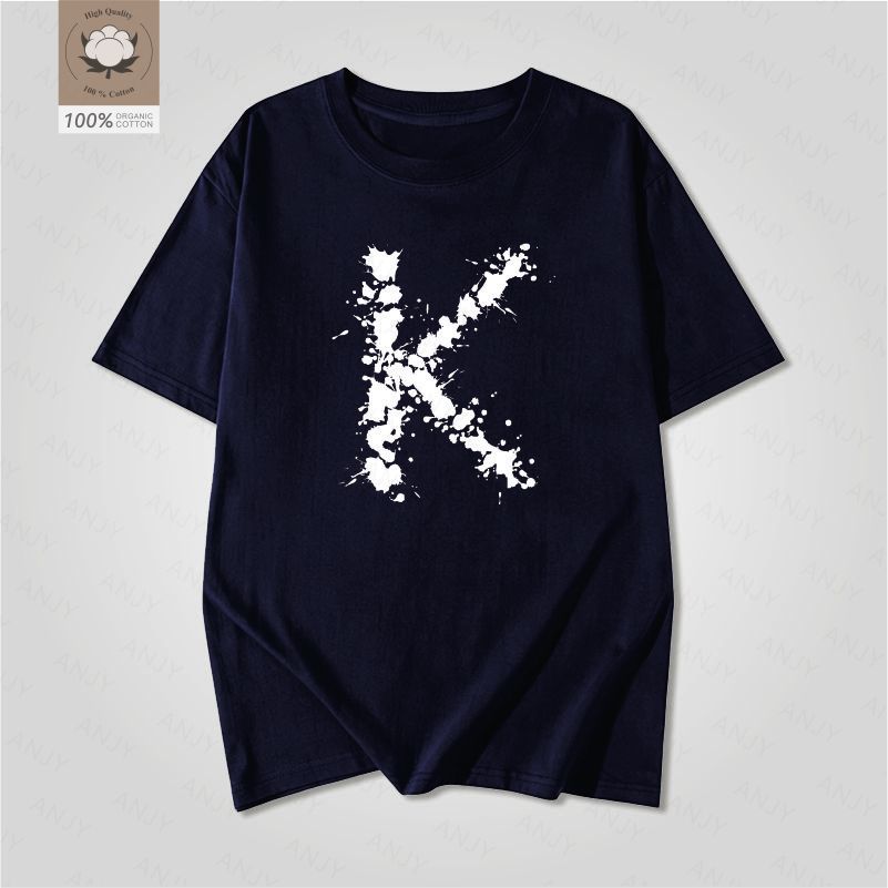 Artistic Letter K Printed White Short Sleeved Unisexs And Unisexs American Street Loose Pure Cotton Personalized Simple Tshirt