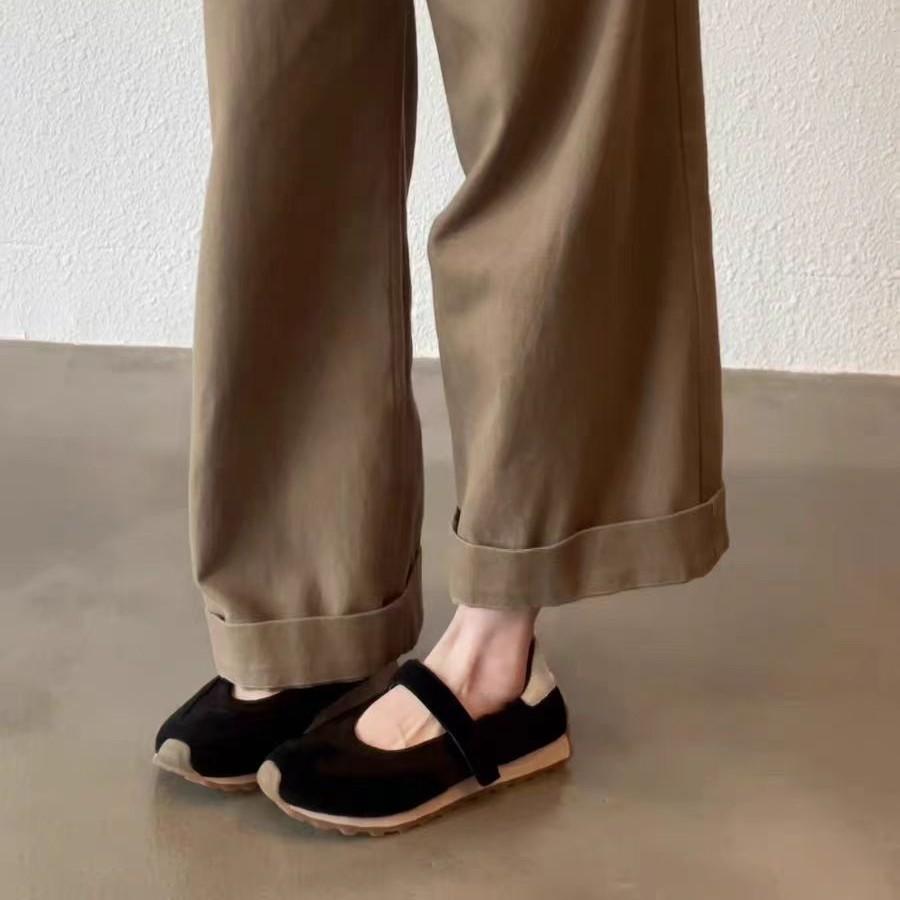 Cowhide version~ retro single shoes women's spring summer new Velcro ballet style training shoes flat casual sports shoes