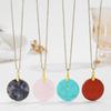 Natural Crystal Pendant, Pink Crystal Round Necklace, Insignia Necklace, Bohemian Jewelry