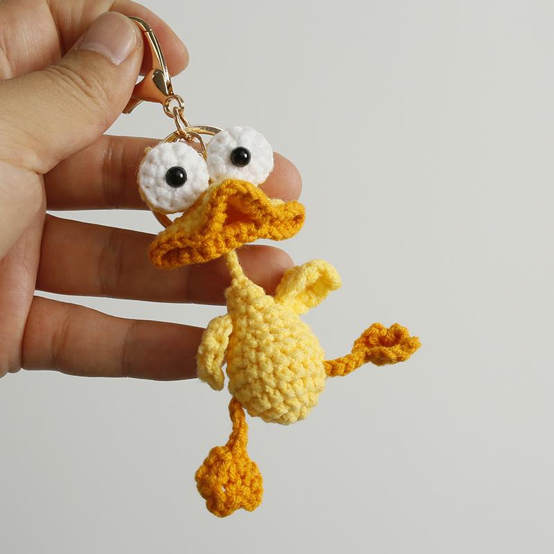 Süße Wurstmund-Entenpuppe Häkel-Schlüsselanhänger Handgemacht Gestrickte Lustige Froschpuppen-Schlüsselanhänger Häkel-Enten-Schlüsselanhänger Für Taschenanhänger