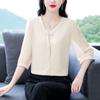 Fashion 3/4 Sleeve Chiffon Shirt Mom Summer New Solid Color Bottoming Top Versatile Age Reducing V-neck Slim Fit Blouse M-5XL