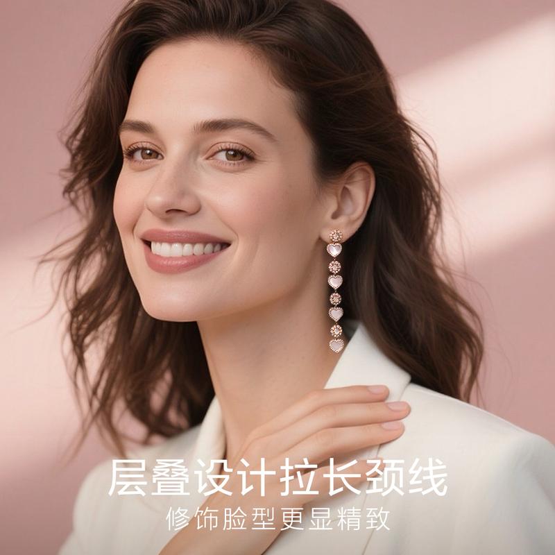 APM Monaco [Sweet Girl] Pink mother-of-pearl love long pendant, gentle and delicate earrings, women's pink PE13731XNAC