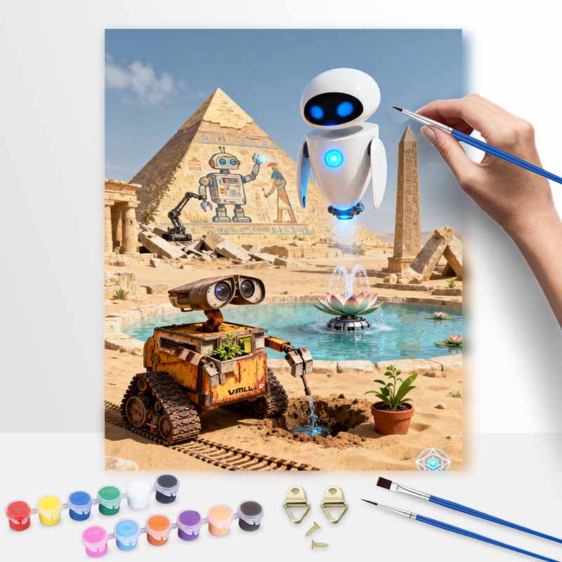 Disney Robot Pyramid Desert Oil Paint Digital Painting Art Kit FillIn Painting Home Decor