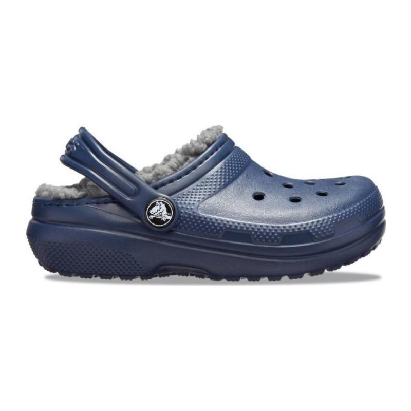 Children's Crocs Classic Lined Casual and Comfortable Warm Children's Hole Shoes Dark Blue Charcoal Grey