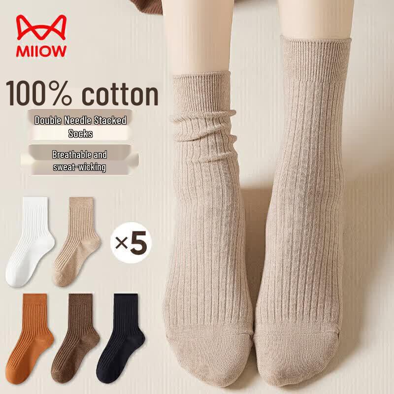 Maoren Women s 100% Cotton Mid-Calf Socks, 5-Pack One Size