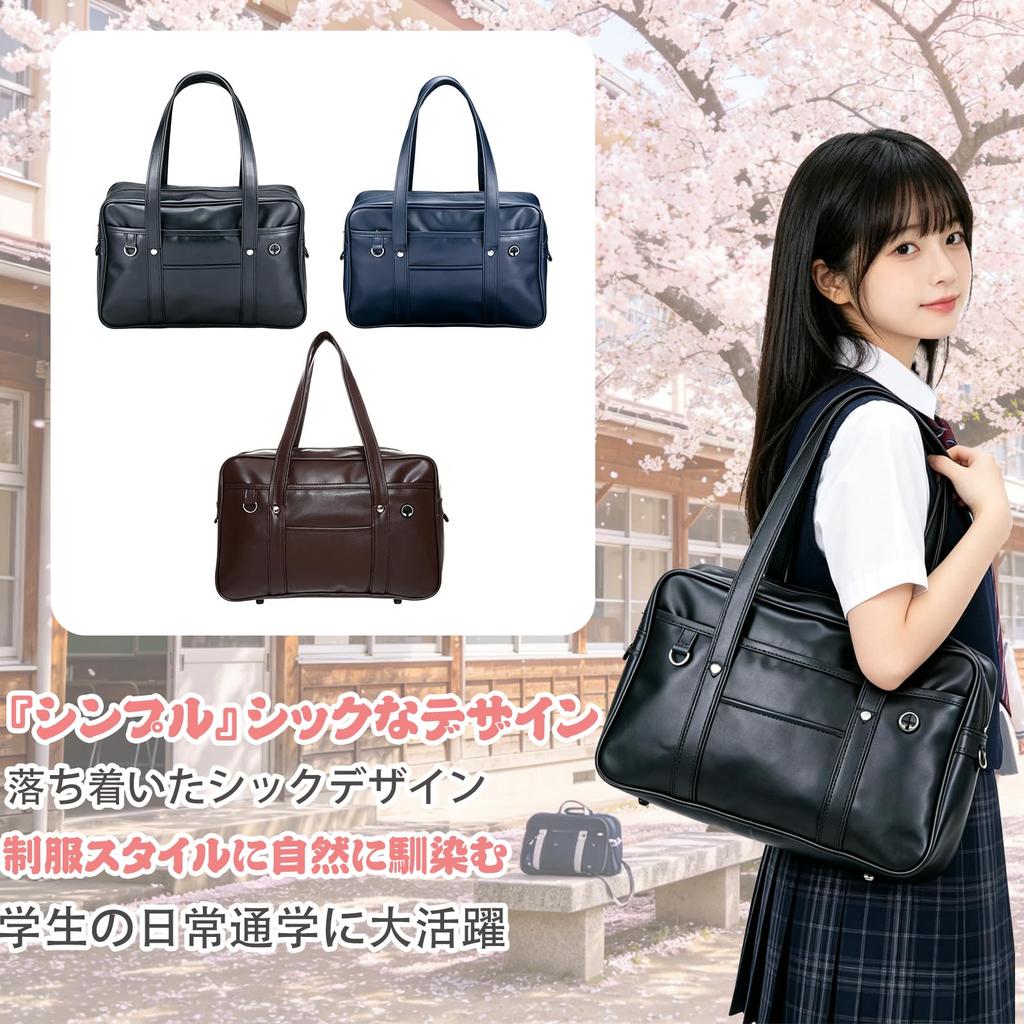 School Boston for High School Large Large Size [kontuly] Bag, Bag, Commuting, Student, Leather, Capacity, Unisex, Water-Repellent, (Black)