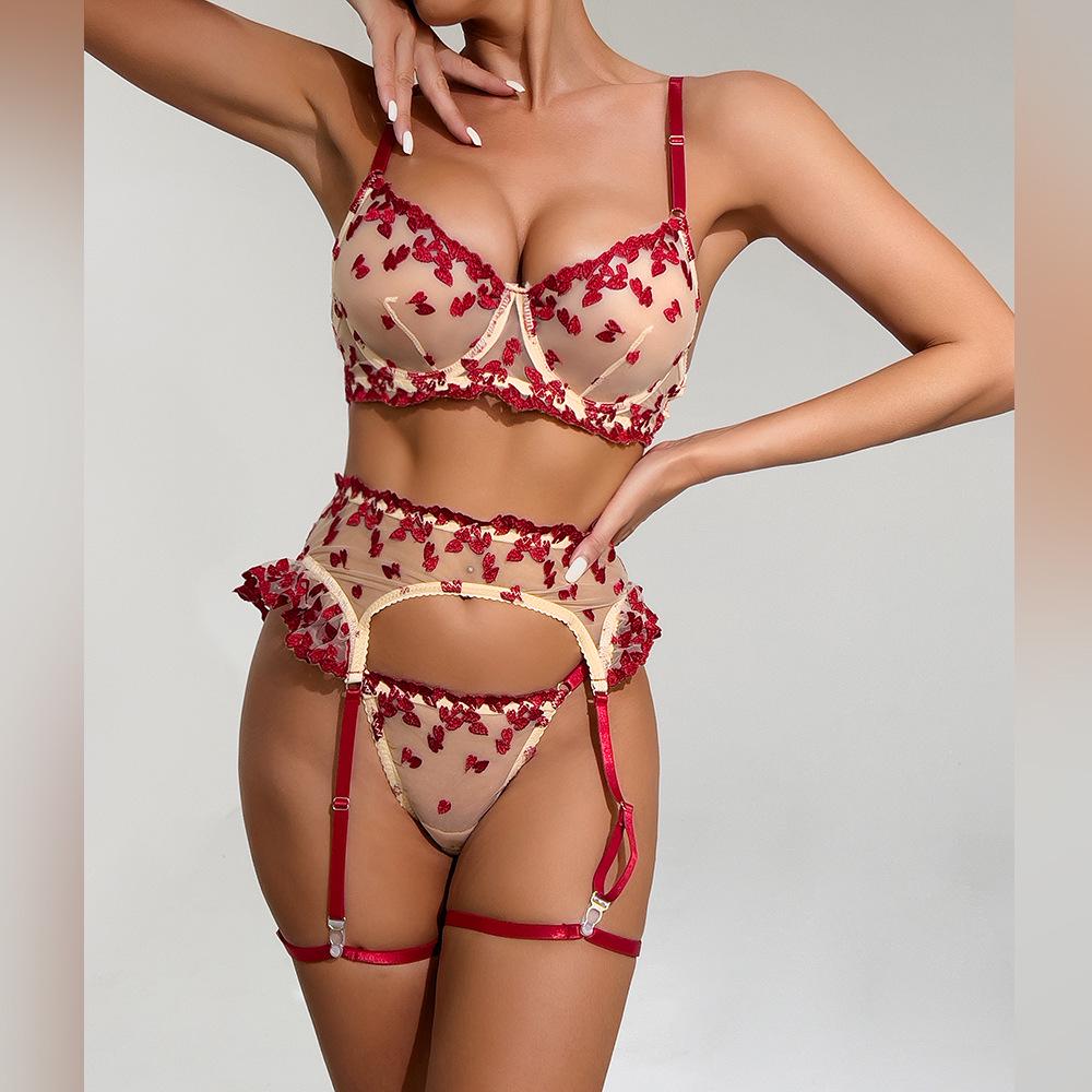 "Embroidery Floral Lace Sheer Lingerie Set - Sexy and Elegant Appeal"