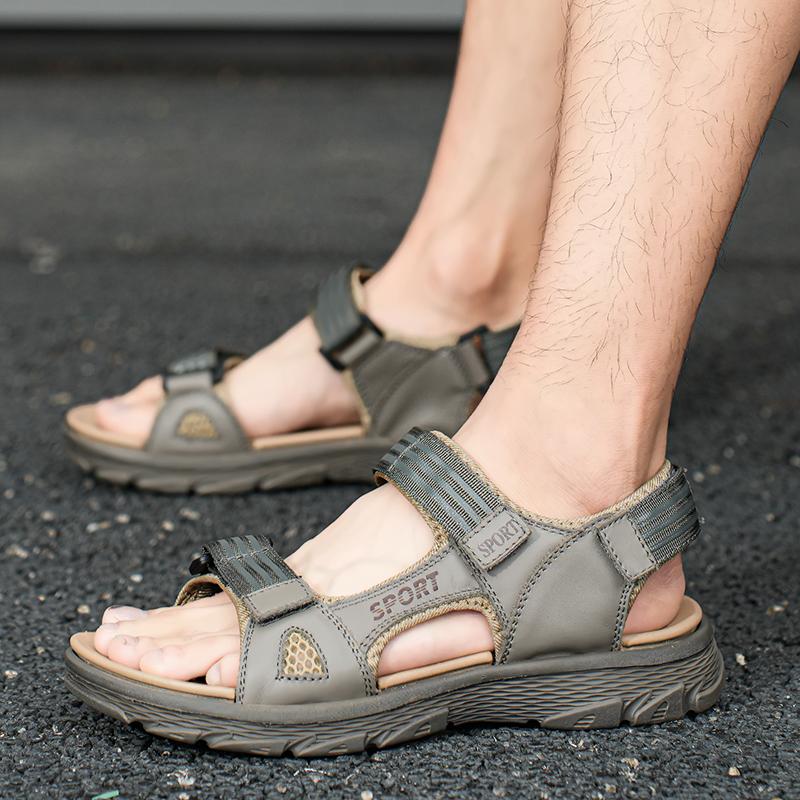 Summer Outdoor Men's Breathable Soft Soled Sandals Fashionable New Style Men's Top Layer Cowhide Comfortable Casual Beach Shoes