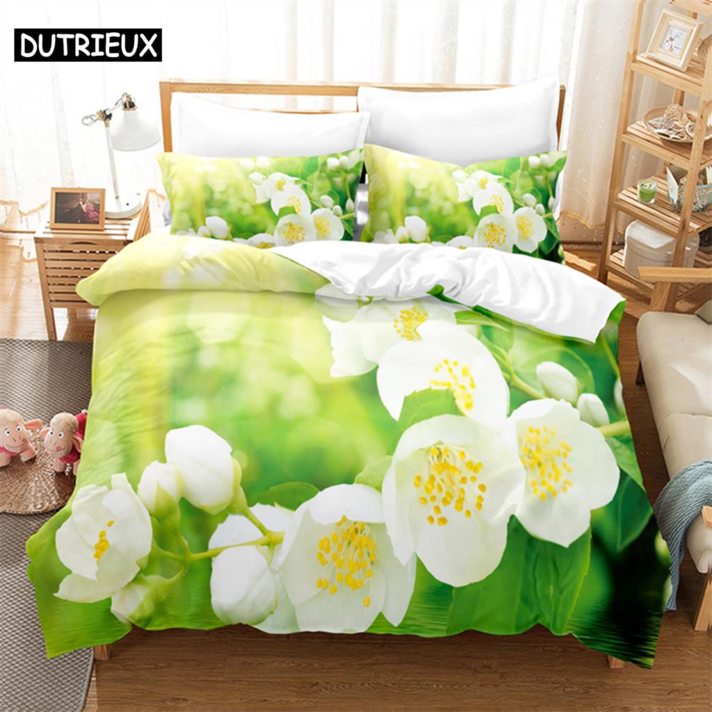 Green Flowers Queen Bedding Set Duvet Cover Set Bedding Comforter Bedding Sets Bed Linen King Size Duvet Cover Bedding Set