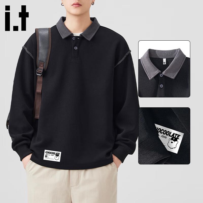 :CHOCOOLATEit Men's American Retro Loose Fit Polo Sweatshirt