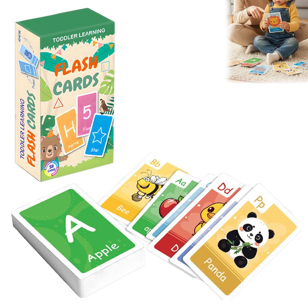 Baby Educational Flashcards Color Number Shape Animal Alphabet Word Learning Cards
