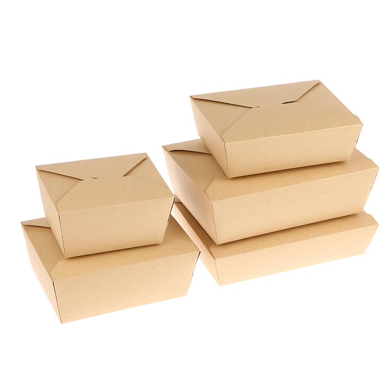 10Pcs Disposable Fast Food Box Thickened Kraft Paper Folding Packaging Box Bento Cake Grilled Meat Salad Food Container For Rest