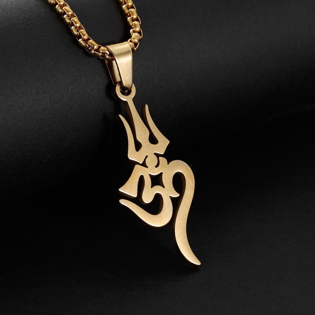 New Fashion Jewelry Shiva Trident Om Symbol Titanium Steel Amulet Necklace
