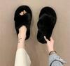 Fashion Fashion One Word Thick Fur Slippers Double Fur Slippers Casual Home Cotton Shoes for Women Flat Plush Cross Straps Slippers2024