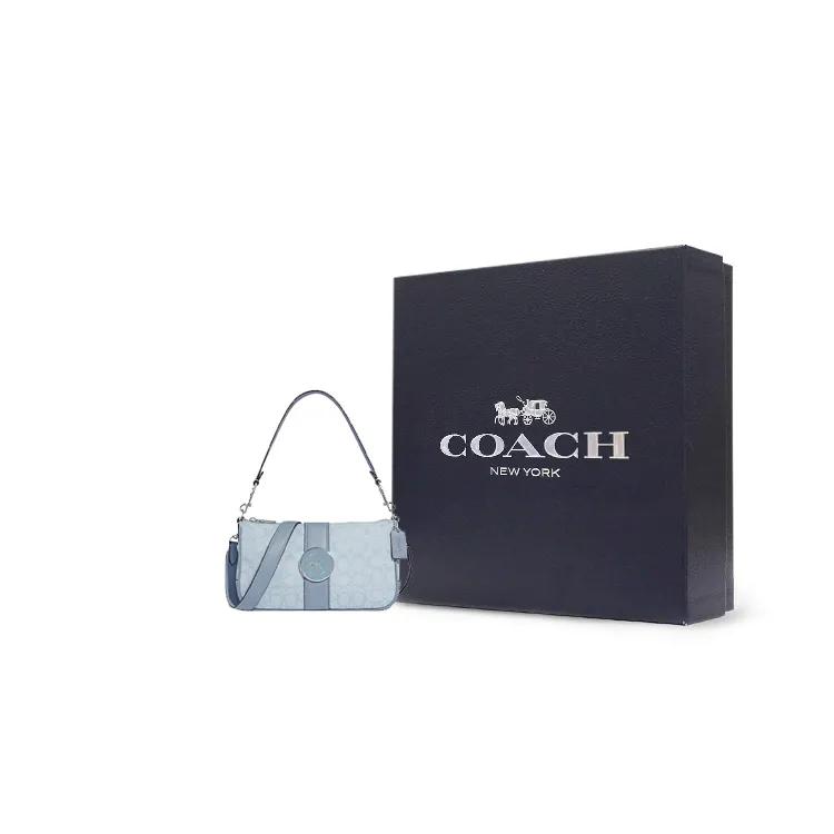 COACH Lonnie Fabric Cow Leather Shoulder Bag , Portable Crossbody Bag Medium Women's Blue (Unisex) Shoulder Bags C8306 SVS9X