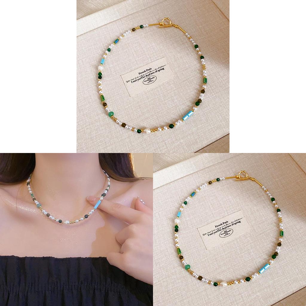 French Retro Pearl Beaded Necklace With Geometric Design For Elegant Women