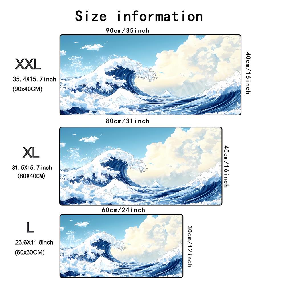 Waves Mouse Pad Large Computer Office Game Table Mat Rubber AntiSlip Stitched Edge Keyboard Mats 90x40 Xxl Desk Pads