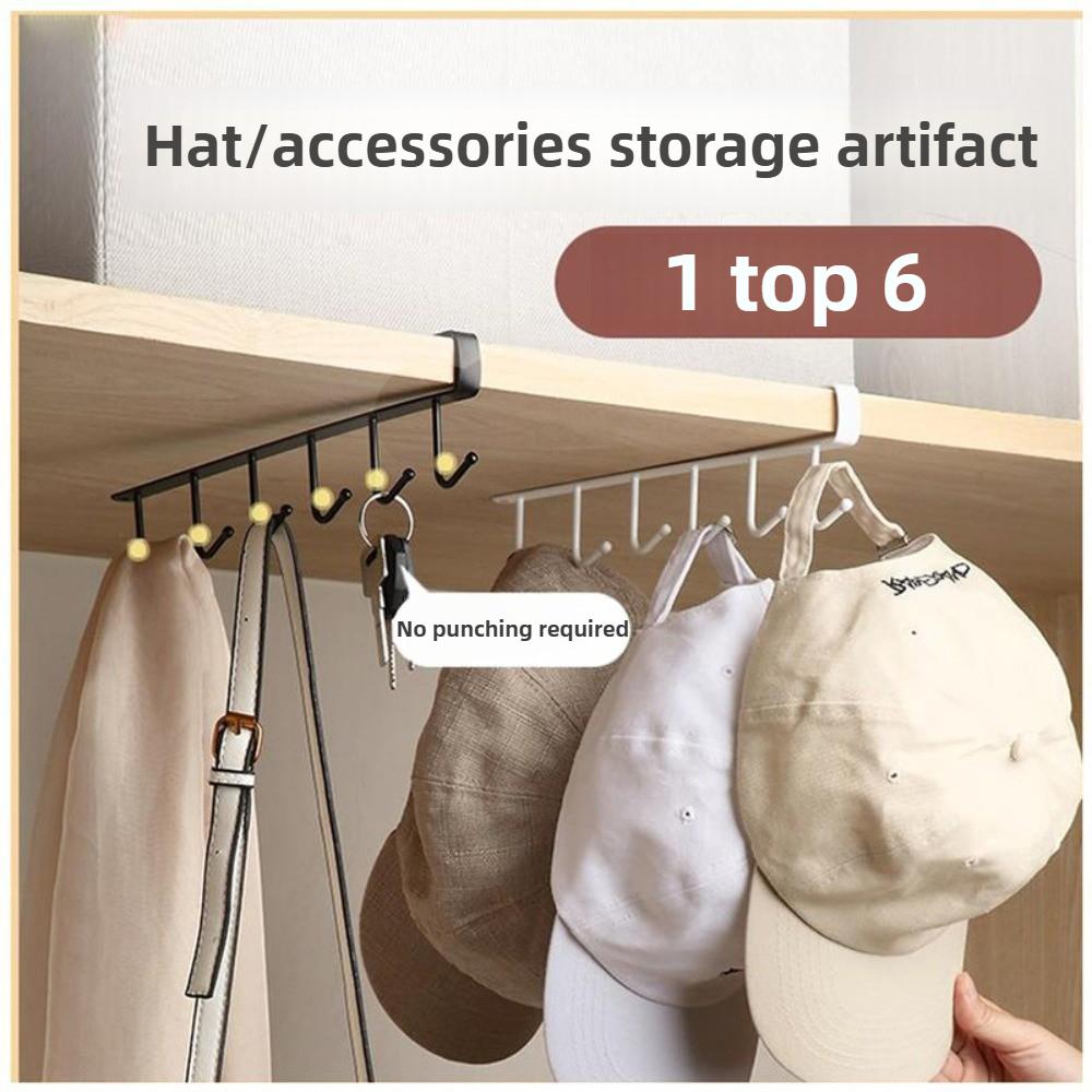 

1pc wrought iron cabinet with 6 hooks, nail free and diamond free, easy installation, multi scene storage, neat storage