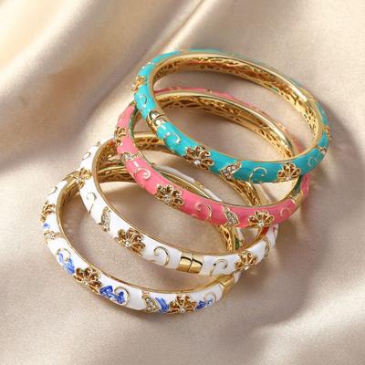 Flower Chinese Cloisonne Bracelet Traditional Metal Hand Bracelet Enamel Opening Bracelet  Female