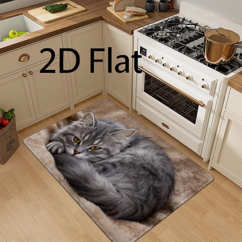1pc Sleeping Gray Cat Pattern Doormat Non-Slip Absorbent Machine Washable Floor Mat for Bathroom Kitchen Living Room Decor