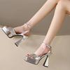 Fashion Women's Heeled Shoes Silver French Style High-heeled Sandals Shoes for Women Summer New Shallow Mouth Square Toe Sandalias Mujer