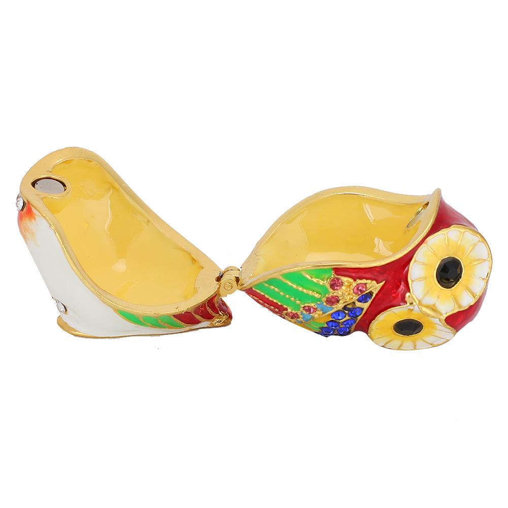 Owl Jewelry Box Alloy Metal Crafts Storage Enameled Painted Ornaments Home Decoration
