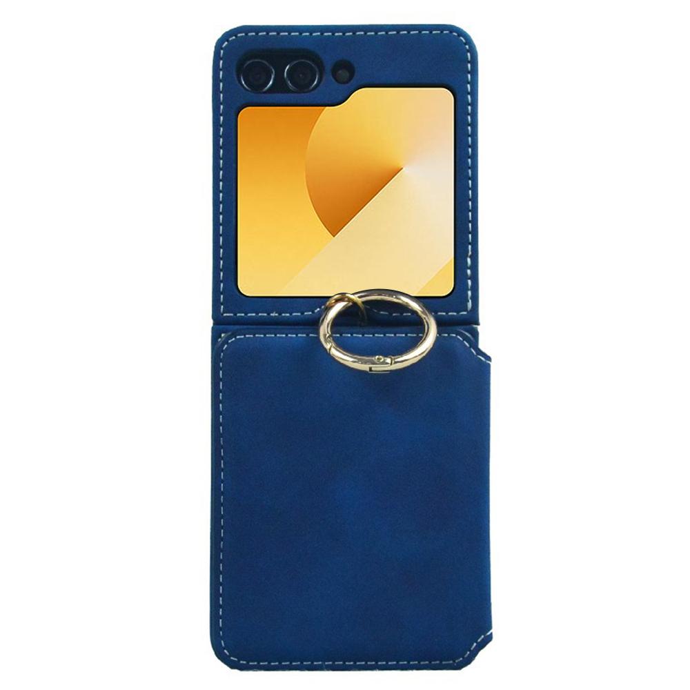 For Samsung Galaxy Z Flip5 5G Case Card Holder Leather+PC Phone Cover with Finger Ring