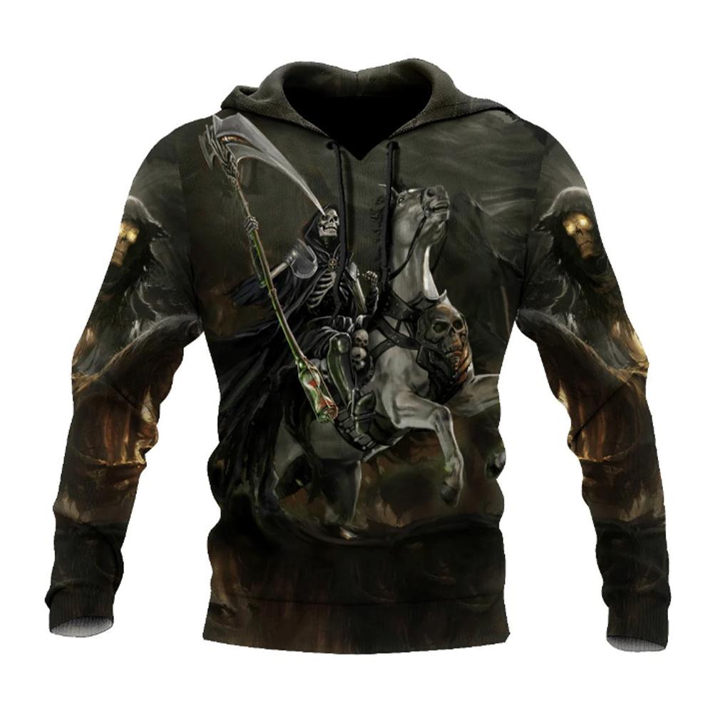 Primavera Outono Moda Masculina Casual Moletom Com Capuz 3D Estampa de Caveira Homens Horror Pullovers Moletons Streetwear Agasalhos Grandes Tops